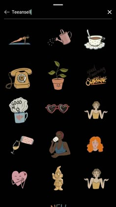 some stickers that are on the back of a cell phone and in front of a black background