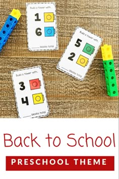 the back to school preschool theme is shown with legos and numbers on it, including one