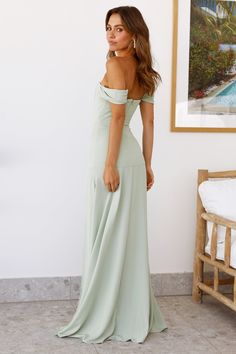 Length from bust to hem of size S: 132cm. Sage maxi dress. Partailly lined. Cold hand wash only. Model is a standard XS and is wearing XS. True to size. Light-stretchy, suede-like material. Off the shoulder design. Invisible back zipper. In-built corset wiring. Polyester. Please Note: This dress is exclusive to Dear Emilia. Heads will turn when strutting into your next event in the Blushing Cinderella Maxi Dress. An off the shoulder design, with . wiring corset bust to ensure the detail sucks yo Sage Maxi Dress, Glitter Prom Dresses, Dress Sage, Short Summer Dresses, Gowns Prom, Sequin Prom Dresses, Pink Prom, Black Prom, Red Prom