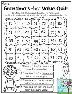 the grandma's place value quilt is shown in this color - by - number worksheet