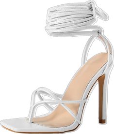 Walking Daily, White Strappy Heels, Heels Strappy, Strappy Shoes, Party Heels, Design Square, Looks Chic, Lace Up Sandals, Slides Shoes