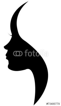 the silhouette of a woman's head with long hair and a crescent shaped tail