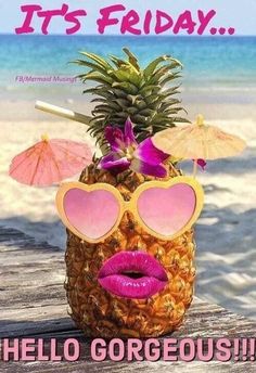 a pineapple with pink lipstick and sunglasses on it's face is sitting in front of the ocean