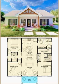 the floor plan for a small house with two bedroom and living room on each side