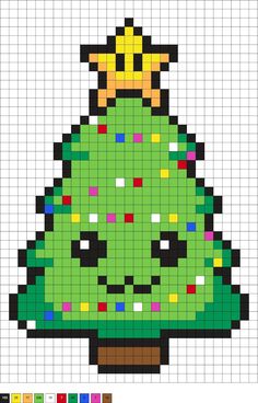 a cross - stitch christmas tree is shown in the shape of a pixellated image