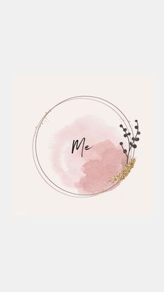 a pink and gold plate with the word me on it, surrounded by small flowers