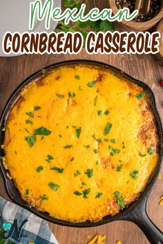 mexican cornbread casserole in a cast iron skillet