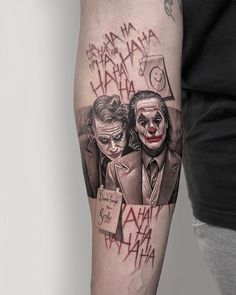 a man with a joker tattoo on his arm