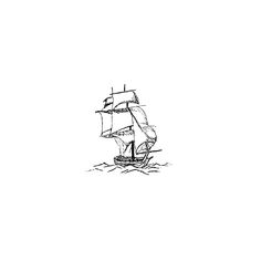 a black and white drawing of a boat in the ocean