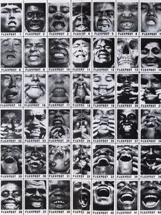 an old poster with many different faces and mouths