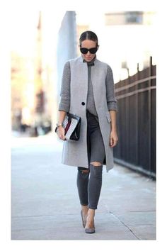 Long Sleeveless Vest, Casual Chique Stijl, Brooklyn Blonde, Look Winter, Gray Coat, Sleeveless Coat, Monochromatic Outfit