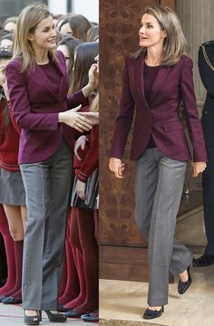 Grey Trousers Outfit Women, Burgundy Blazer Outfit, Grey Dress Outfit, Break The Glass, School In New York, Grey Pants Outfit, Stylish Business Outfits, Look Formal, Business Casual Outfits For Work