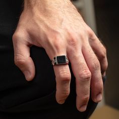 Our men's jewelry is inspired by pieces that our designer would wear himself, a blend of classic and contemporary. A signet ring for the modern man - this ring is inlaid with a square-shaped natural gemstone, and accented with a braided texture crafted on each side. The ring is inlaid with a natural black onyx gemstone. This piece is made in Italy by our artisans, and rhodium plated for high shine and to prevent tarnishing. Made in ItalyMetal: Sterling SilverGemstones: Malachite or Black OnyxSto Square Signet Ring Men, Signet Ring Men, Silver Signet Ring, Onyx Gemstone, Men's Rings, Men's Jewelry, Silver Man, Modern Man, Signet Ring