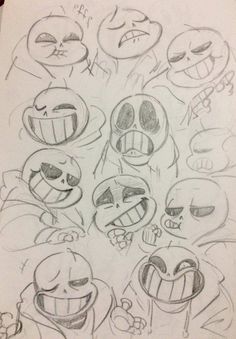 some cartoon faces drawn in pencil on paper