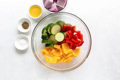 the vegetables are cut up and ready to be put in the bowl with seasoning