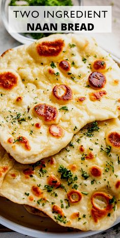 two ingredient naan bread on a white plate