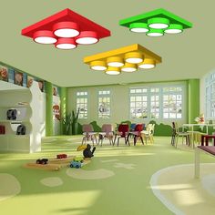 Led Nursery Ceiling Lamp - Kids Building Block Flush Mount Fixture Metal 16’/19.5’/23.5’ Nursery Ceiling, Kids Building, Childrens Playroom, Dropped Ceiling, Metal Hanging Lights, Building For Kids, Semi Flush Mount Lighting, Modern Kids, Outdoor Lanterns