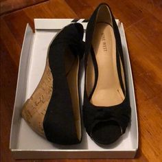 Maybe Worn Once But Basically Brand New Wedge. Peep Toe Shoes, Nine West Shoes, Womens Shoes Wedges, Shoes Black, Nine West, Black Shoes, Wedges, Size 7, Women Shoes