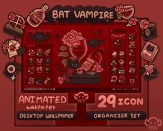 a computer screen with various items on it and the words bat vampire written in red