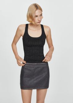 Lurex knitted top - Women | Mango USA Lurex Fabric, Rib Knit Fabric, Mango Outlet, Tailored Design, Tailored Dress, Knitted Top, Ribbed Top, Top Women, Wide Straps