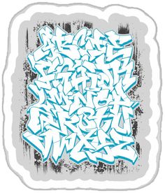 an image of graffiti written in blue and white on a piece of paper with grungy