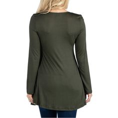 This tunic length long sleeve top combines comfort and style for a chic feminine look. The flared cut accentuates natural curves while the swing style hem, which reaches down to the hips, radiates flowing feminine elegance and allows for ease of movement. The scoop neck and soft, stretchable fabric make for easy pullover styling. Dress up any pair of jeans with this classy addition to the fall wardrobe. Available in a variety of solid colors. Womens Printed Tops, Comfortable Blouses, Womens Lace Tops, Stunning Tops, The Swing, Feminine Look, Tunic Length, Long Sleeve Tunic, Fall Wardrobe