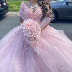 This Dress Was Sold To Me For $1,000 And It Still Looks Exactly How I First Got It And I’m Listing The Dress For $850 Elegant Pink Dress For Quinceanera, Light Pink Quince, Pink Quince Theme, Light Pink Wedding Dress, Quinceañera Dresses, Pink Quince, Golden Globes Red Carpet, Quince Dress, Pink Wedding Dresses