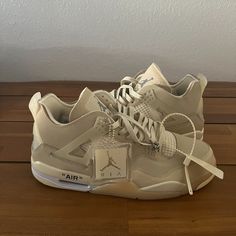 Never Worn, Comes With Box And All Laces. Jordan Retro 4 Beige, Nike Air Jordan 4 Retro Off White, Custom Jordan 4s, Shoes For Guys Sneakers, Off White 4s, Jordan 4 Cream, Off White Jordan 4, Jordan 4 Retro Off White, Jordan 4 Sail