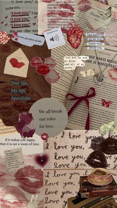 collage of love letters, envelopes, and paper with words written on them