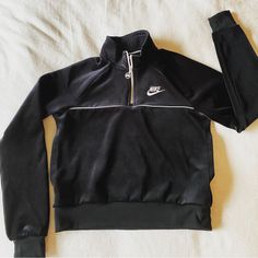 Brand New, Cutie Pullover, Cropped At Waist, With Nike Zipper Detail. Trendy Black Half-zip Top, Casual Black Half-zip Top, Nike Half-zip Winter Top, Nike Winter Half-zip Top, Nike Black Sweater For Winter, Fitted Nike Tops For Fall, Nike Half-zip Top For Fall, Nike Black Tops For Fall, Tops Nike