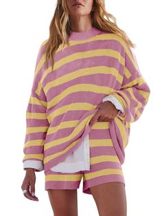 PRICES MAY VARY. LOUNGEWEAR SET-The soft, warm knit fabric of these lounge sets for women makes pajamas for women set ideal for layering or wearing on their own. Two piece loungewear sets are incredibly comfortable and fashionable SWEATER SET-The top of the casual outfits for women features a scoop neck, dropped shoulders, dolman sleeves, and an oversized style. Womens trousers of lounge sets for women 2 piece with a ribbed waistband and effortless pull-on style SIZE-This womens loungewear set i Lounge Sets For Women, Sweater Sets Womens, Matching Pajama Set, Two Piece Loungewear, Matching Lounge Set, Oversize Outfit, Pajama Set Long, Womens Loungewear Sets, Matching Pajama