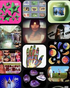 a collage of photos with images and words on them, including the image of a woman's hand