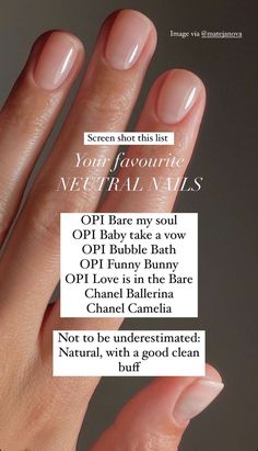 Clean And Natural Nails, Natural Nails Regular Polish, Fresh Clean Nails, Sheer Opi Gel Colors, Natural Opi Colors, Funny Bunny And Bare My Soul Opi, Opi Bare My Soul Dip, Manicurist Active Glow, Natural Nail Mani