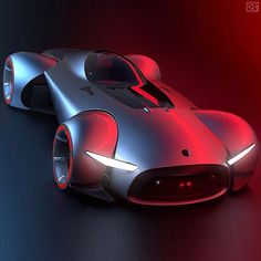 a futuristic car with red lights on it