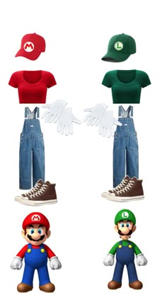 Costume Mario Luigi inspired outfit Halloween costumes fancy dress duo costume Halloween Inspired Outfits, Mario Und Luigi, Cute Group Halloween Costumes