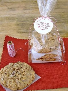 a bag of cookies sitting on top of a table