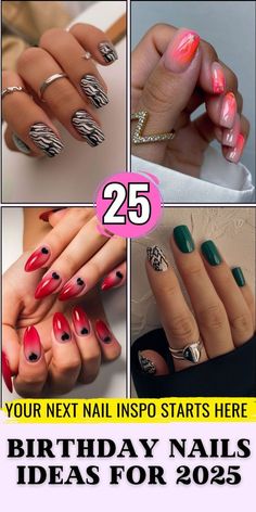 Birthday Nails Ideas, Birthday Nail Designs, Turning 20, Cute Pink Nails, 19th Birthday, Nails Black