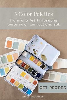 the 5 color palettes from one art photography watercolor confections set are on display