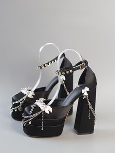 Purple Sandals, Satin Shoes, Black Platform Heels, Satin Heels, Platform High Heels, Fashion High Heels, Cross Charms, Sky High, Pink Satin