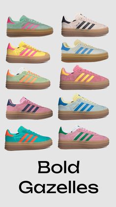 Different Colour Gazelles Colourful Sneakers, Christina Lorre, Samba Adidas, Shoe Guide, Colorful Sneakers, Cute Nike Shoes, Popular Shoes