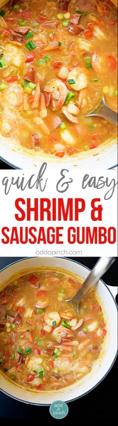 shrimp and sausage gumbo soup in a white bowl