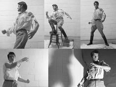 black and white photos of men in different poses, from the 1950's to the present day