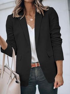 Black Blazer - Wapas Look Hippie Chic, Blazer Casual, Casual Blazer Women, Womens Jackets Casual, Blazer Jackets For Women, Business Outfit, Street Look, Womens Blazers, Long Sleeve Blazers