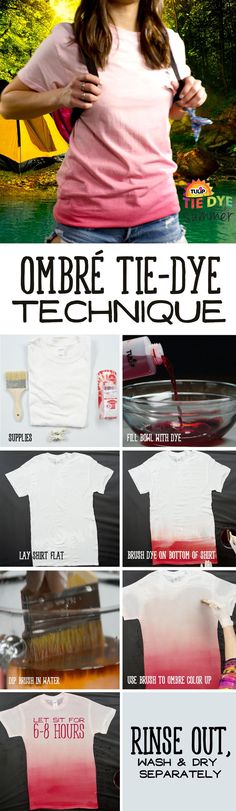 an advertisement for the ombre tee - dye technique is shown in several different colors