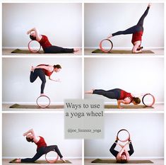 a woman doing yoga exercises with hoop rings