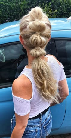 Bubble Braid Dance Hair, Adult Bubble Braids, Aladdin Hairstyles, Pigtails With Extensions, Bubble Braid Mohawk, Single Bubble Braid, French Bubble Braid, Bubble Hairstyles, Bubble Braids Hairstyles