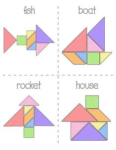 four different types of origami shapes with the words in korean and english on them