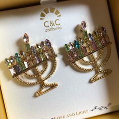 Brand New Never Worn Cute Hanukkah Earrings , Really Pretty California Jewelry, California Gold, Love And Light, Hanukkah, Gold Tones, Women Jewelry, California, Brand New, Gold