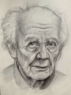 an old man's face is shown in this pencil drawing by the artist,