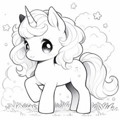 a drawing of a little pony standing in the grass